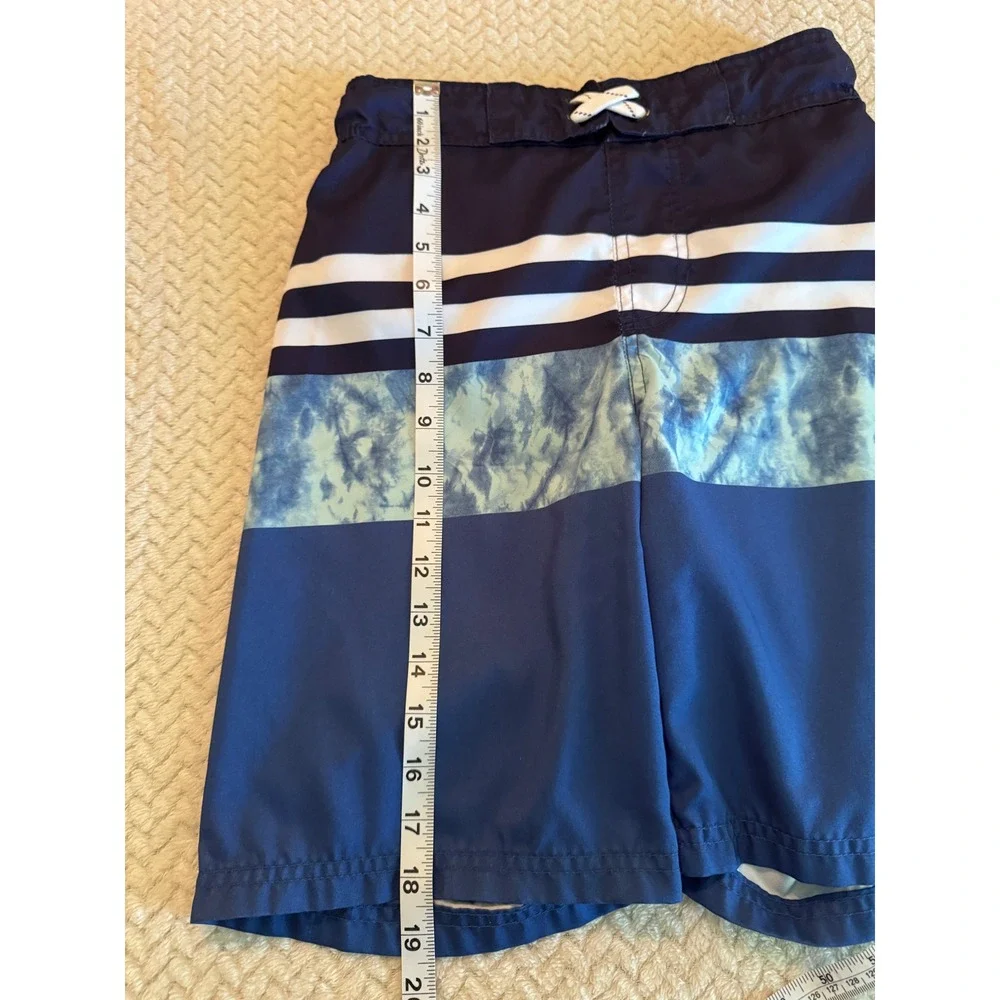 Cat & Jack Boys Blue Colorblock Tie Dye Striped Swim Trunks Board Shorts L 12/14